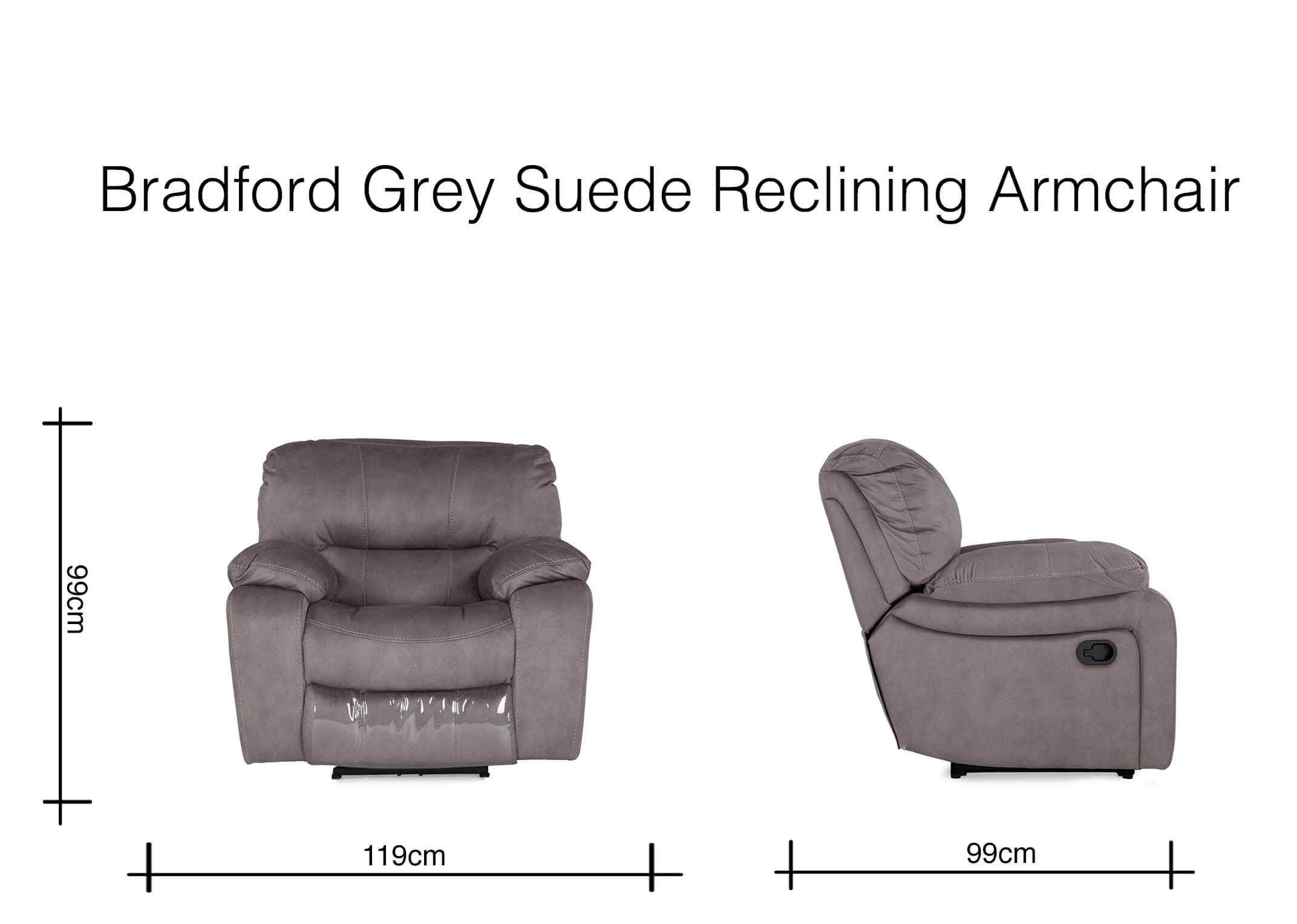 Grey Suede Fabric Reclining Armchair Bradford EZ Living Furniture