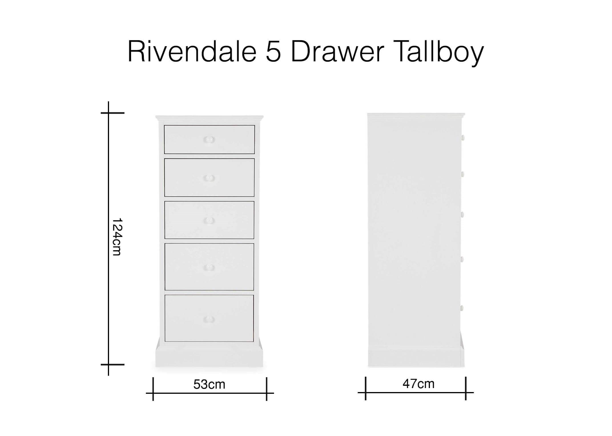 White 5 Drawer Tallboy Rivendale