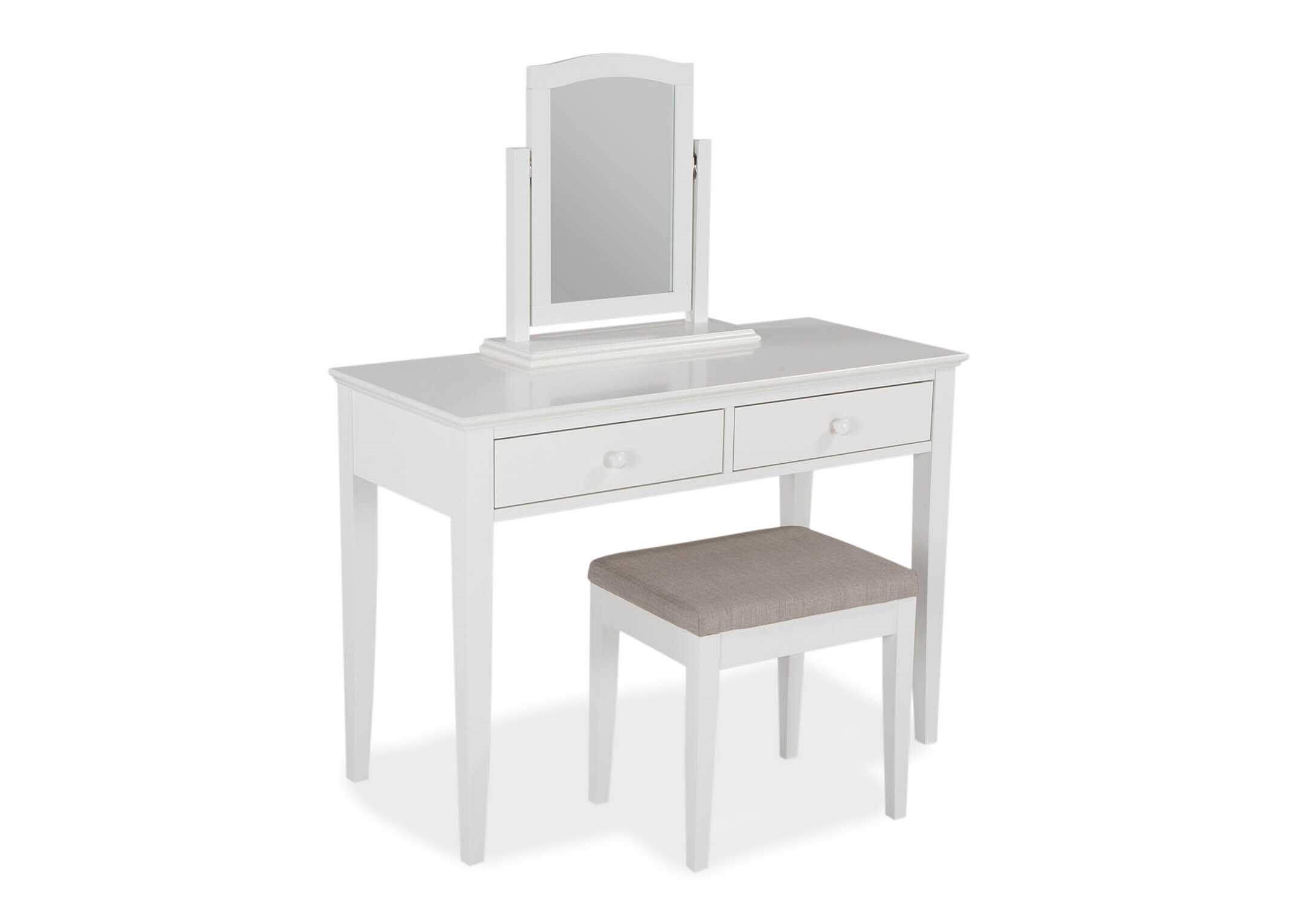 small white dressing table and stool