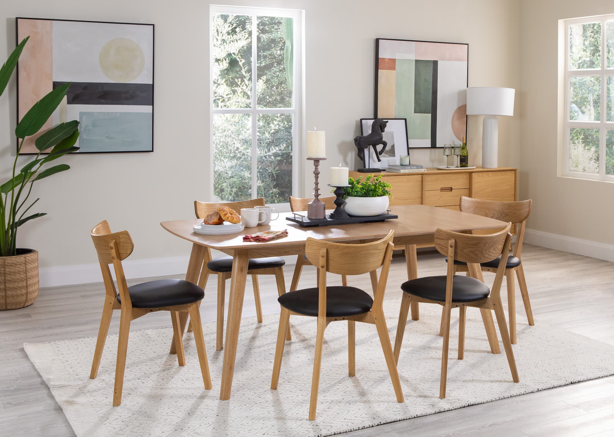 Large oak store table and chairs