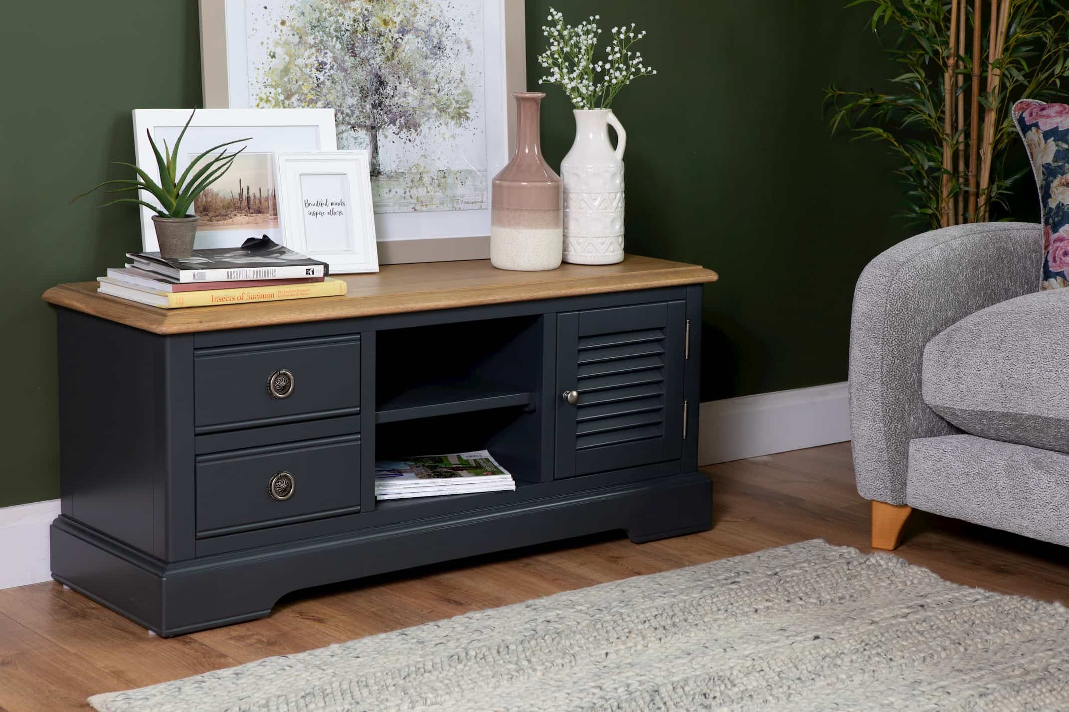 Grey and deals oak tv unit