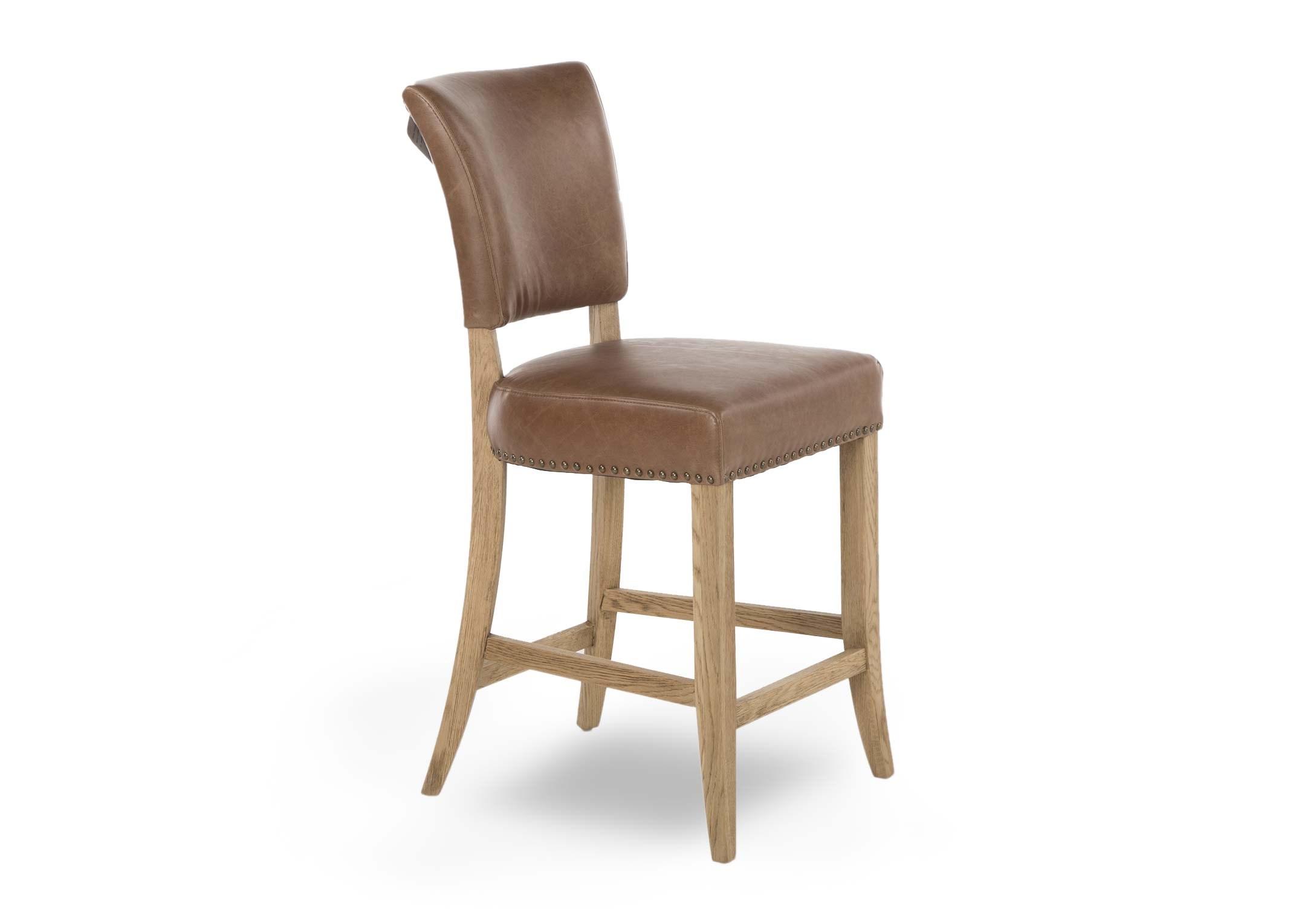 Tan Real Leather Oak Bar Stool Athy EZ Living Furniture