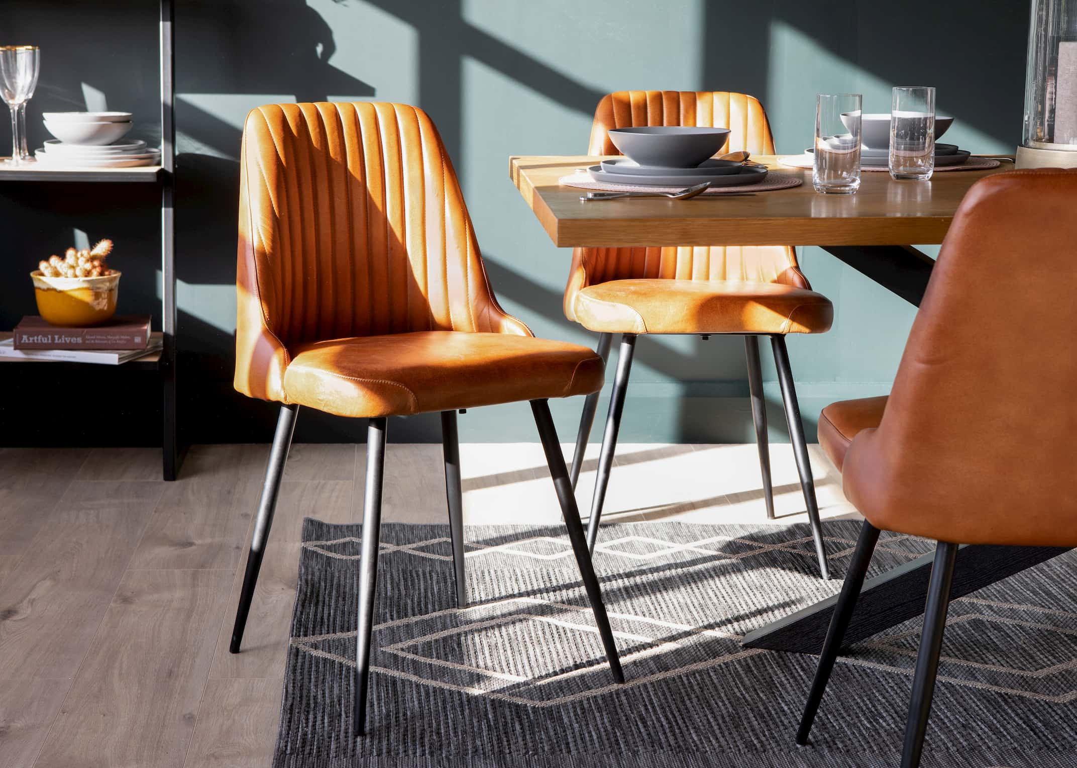 Orange leather deals dining room chairs