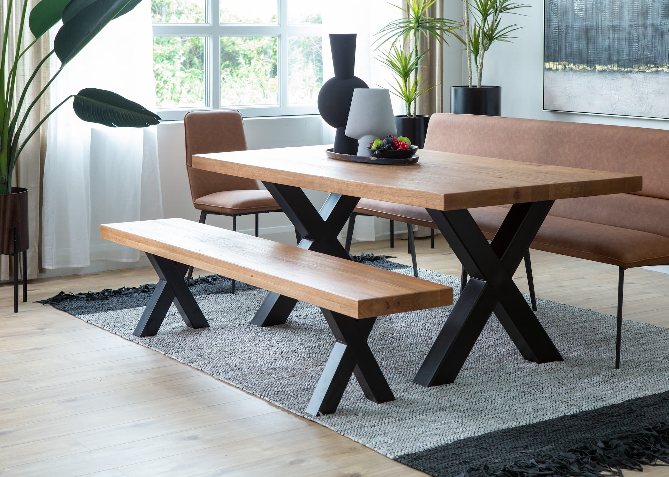 Oak and steel on sale dining table