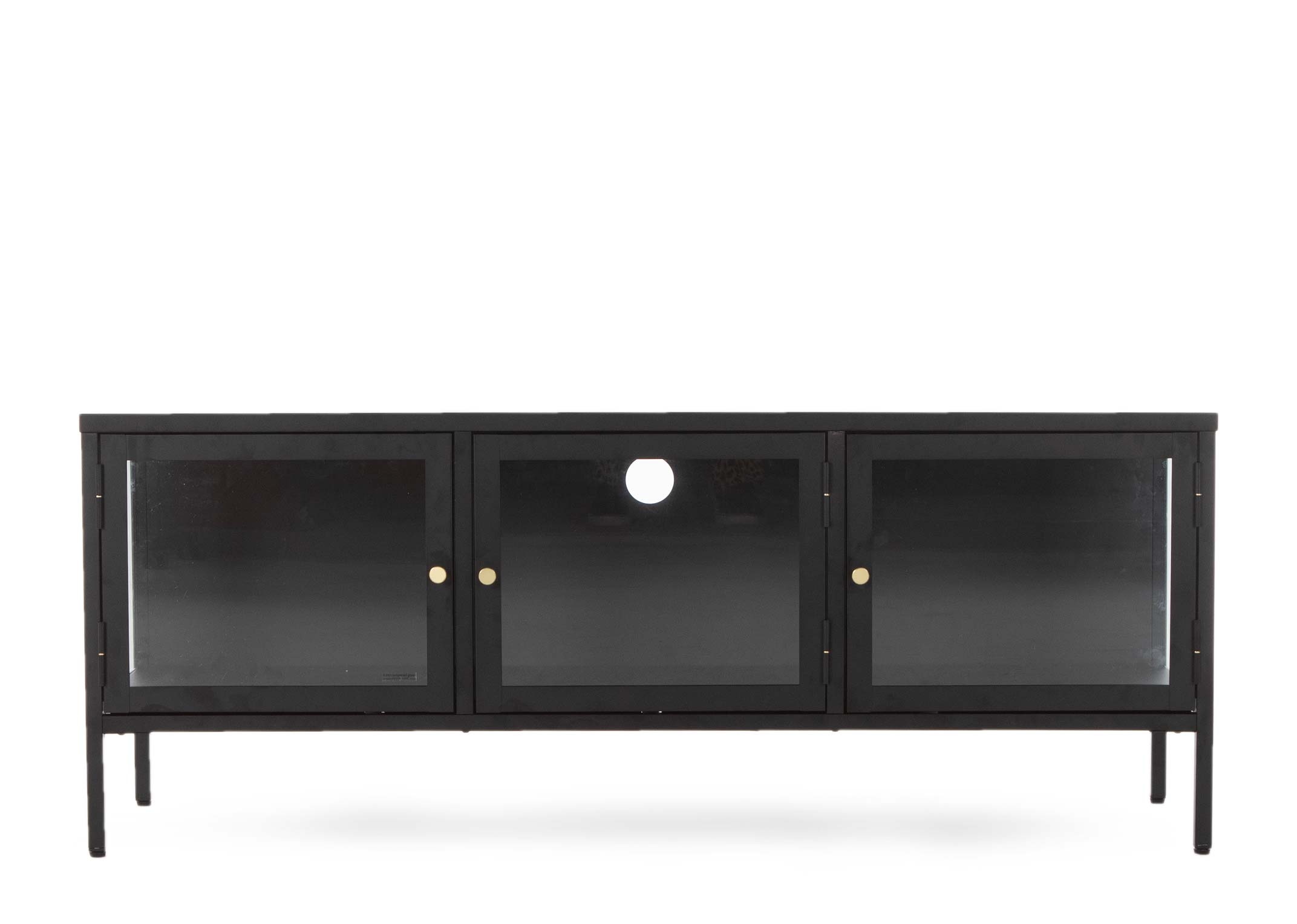 Black glass tv unit with outlet doors