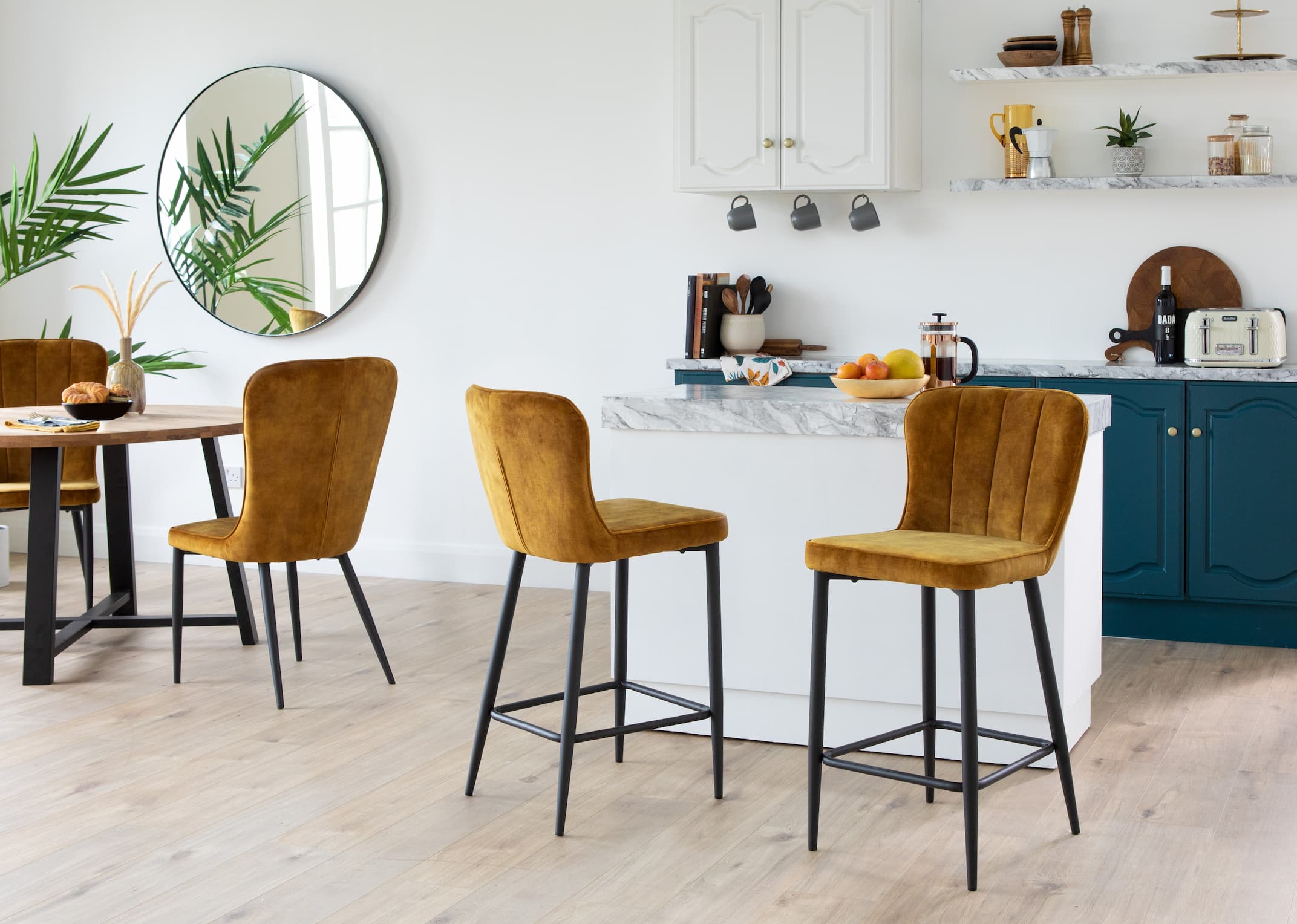 Yellow velvet bar outlet stools