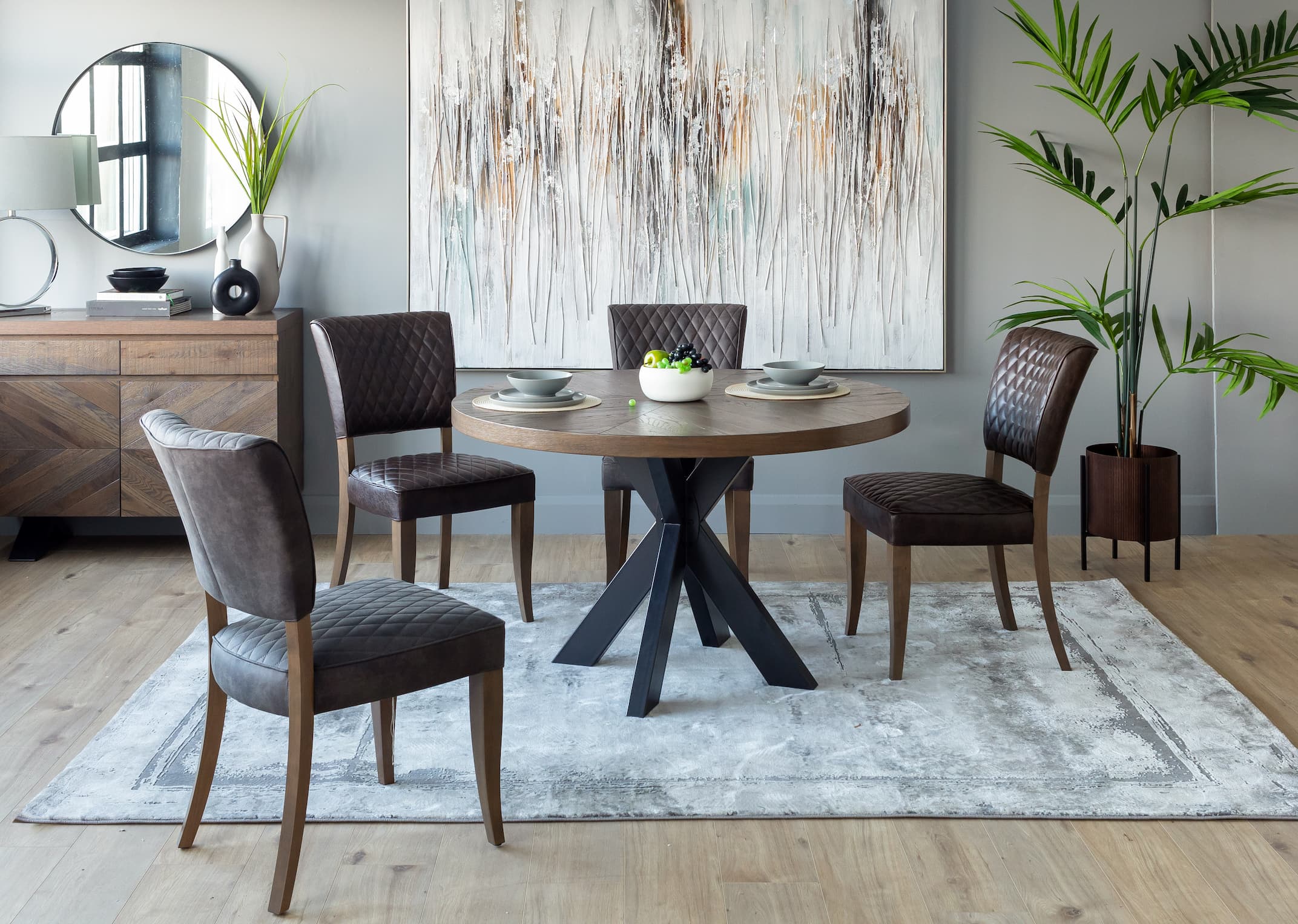 Dining table and faux shop leather chairs