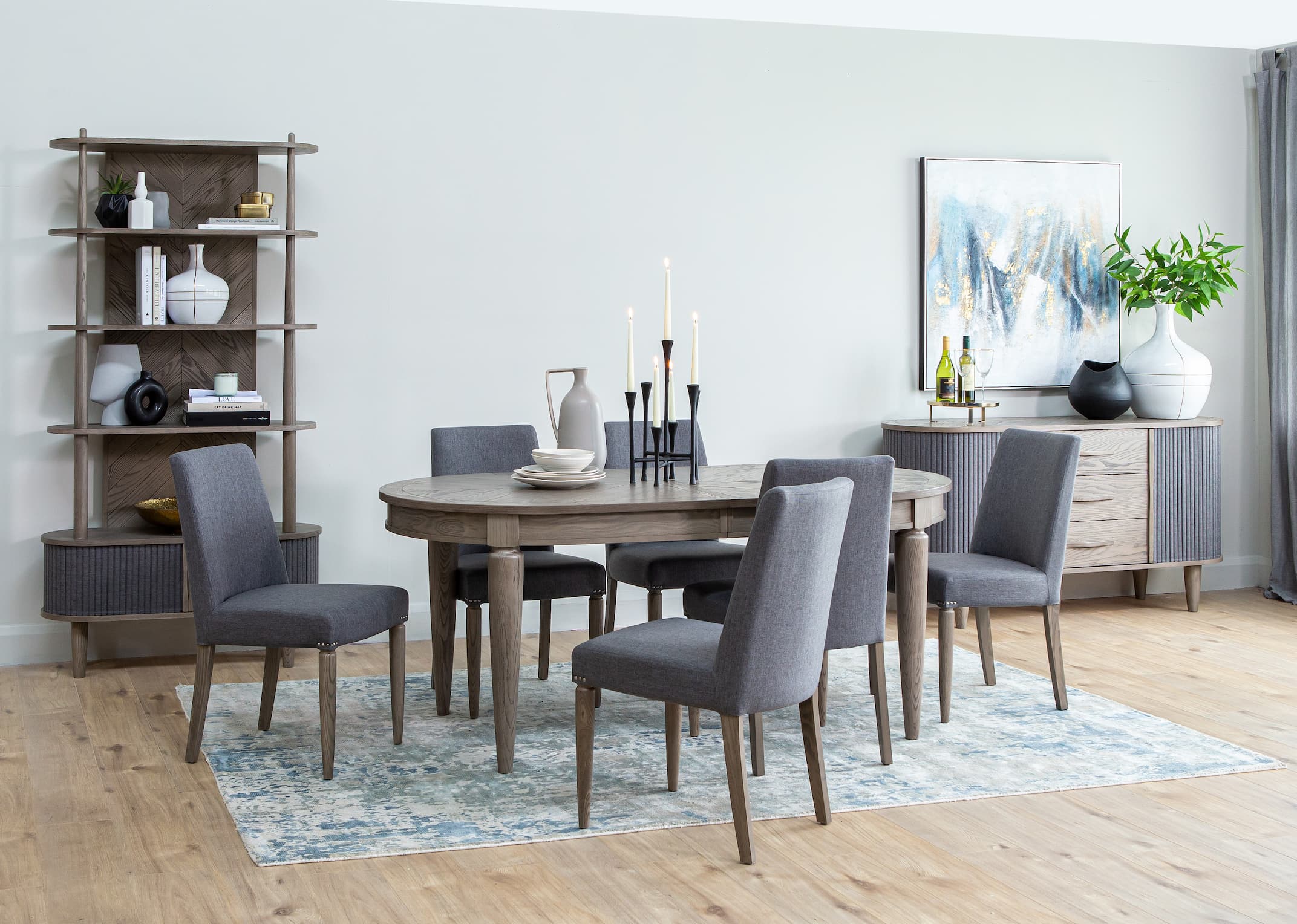 Grey counter height table and outlet chairs