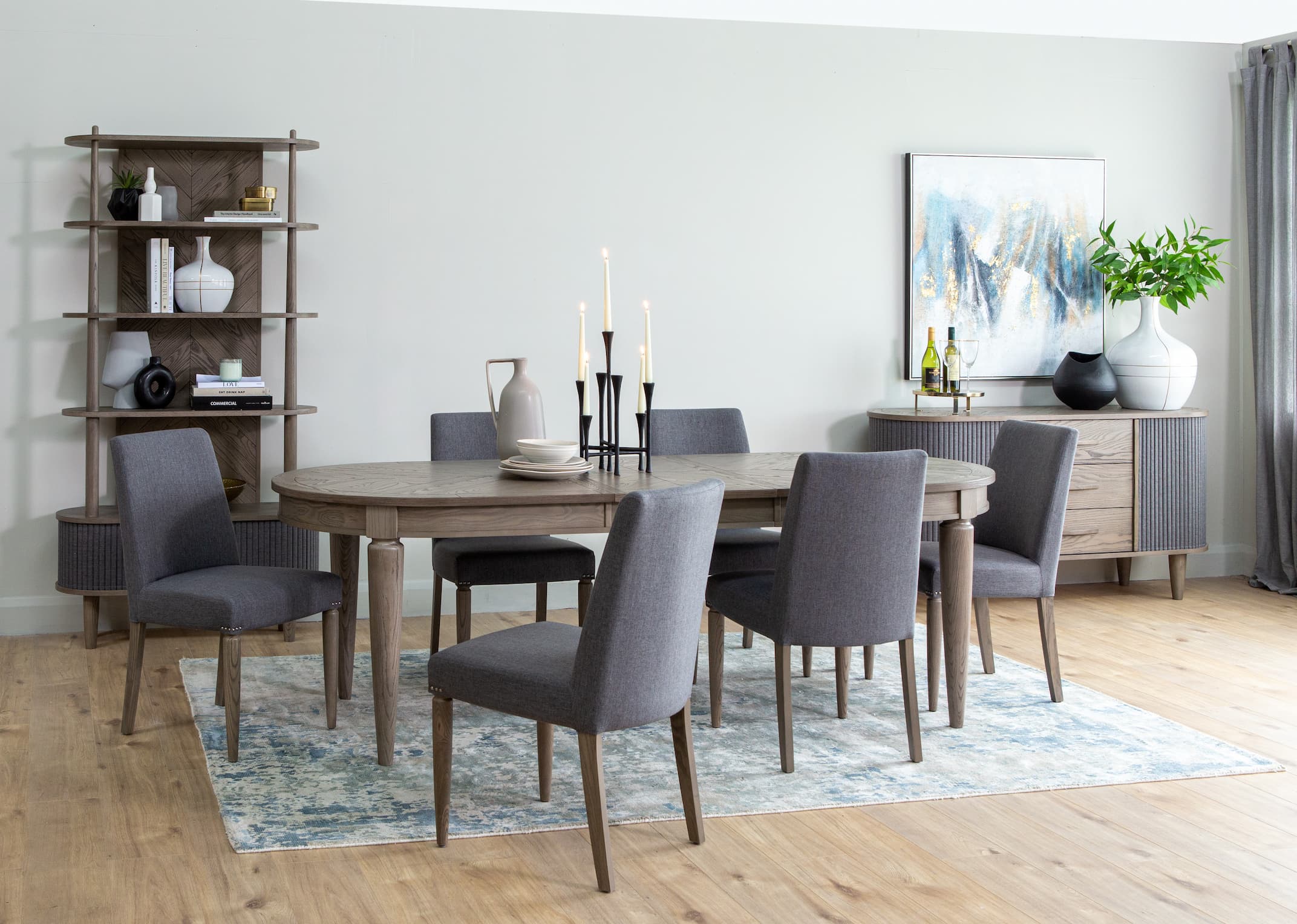 Contemporary grey dining table and deals chairs