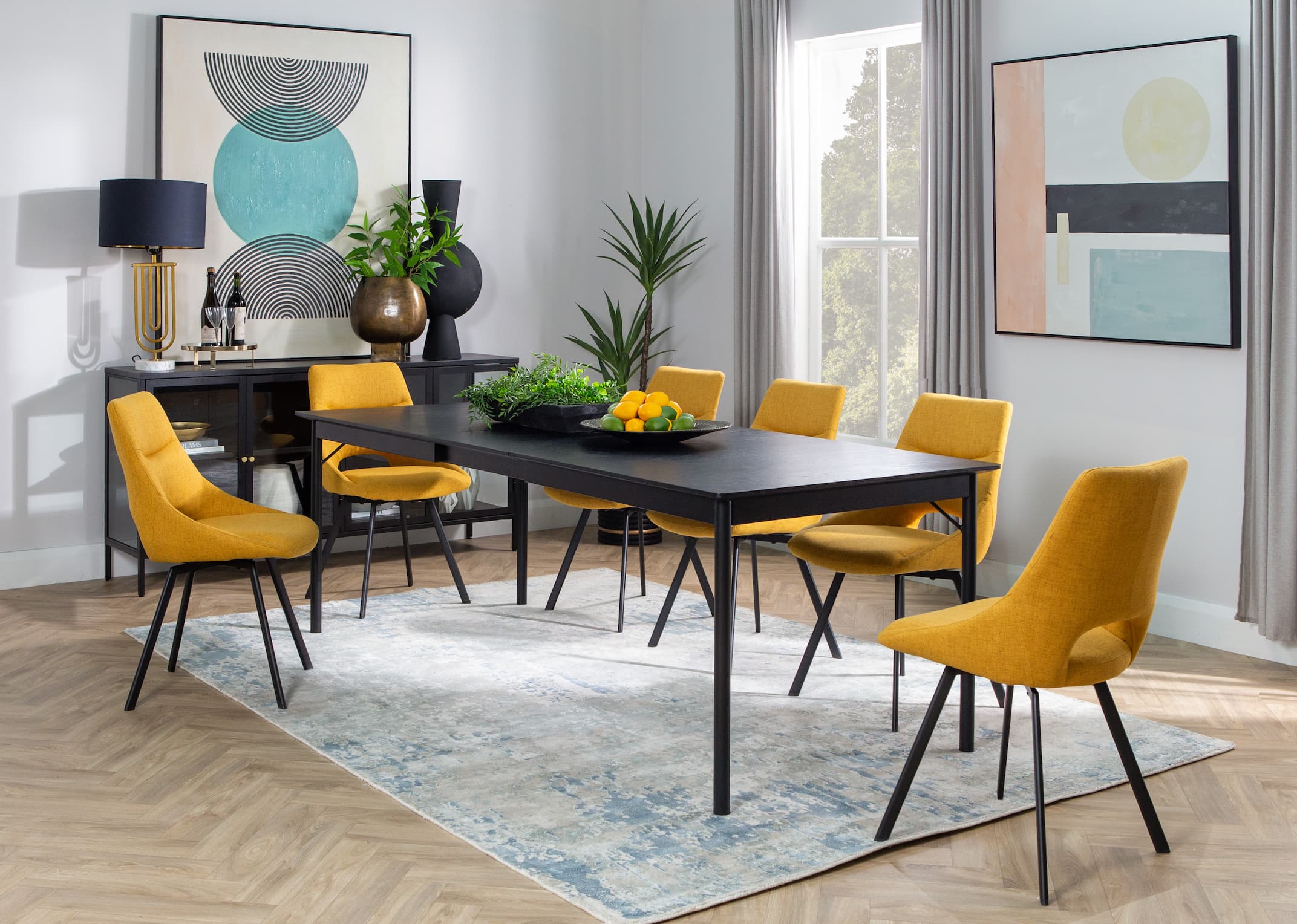 Dining table yellow discount chairs