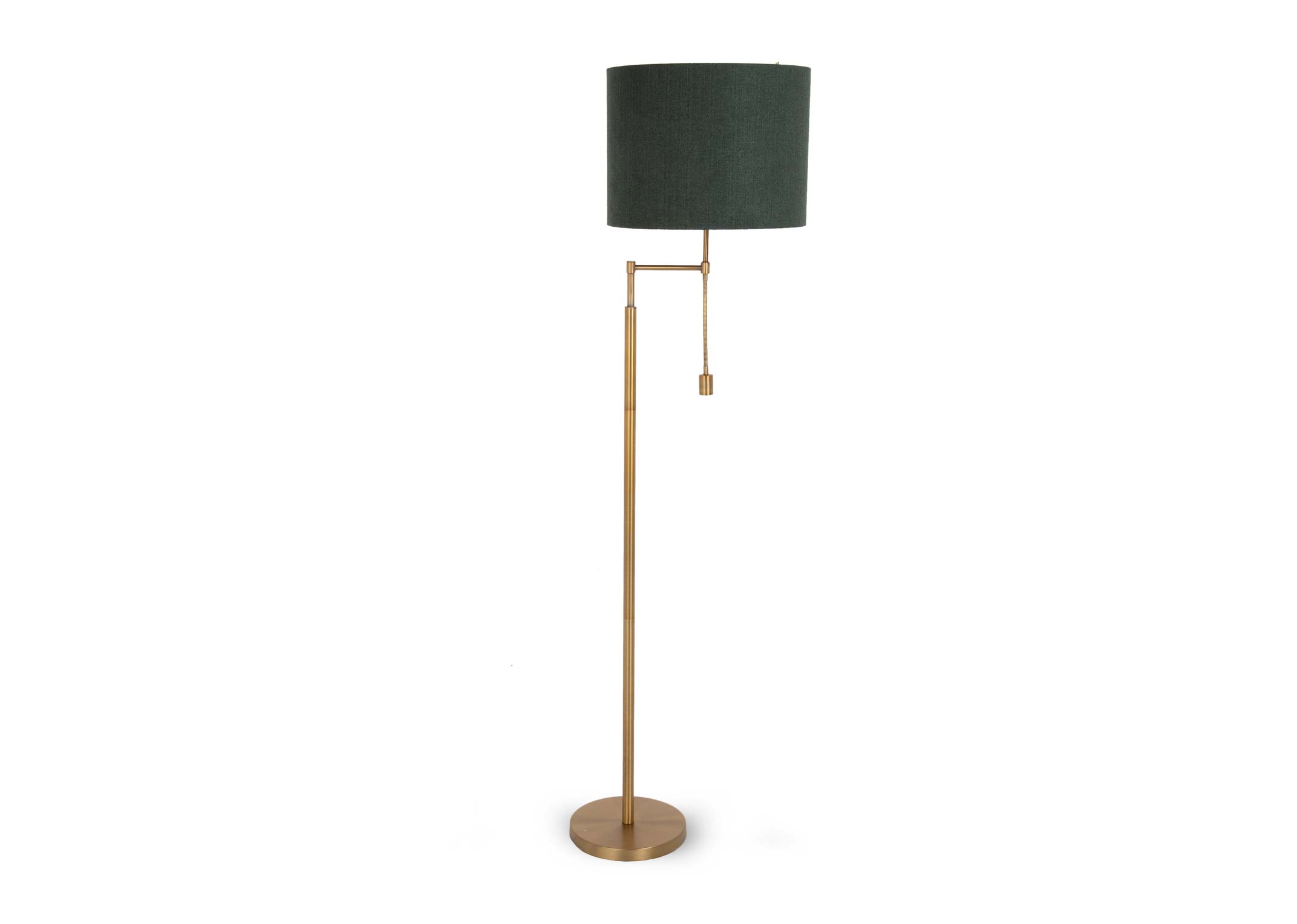 Antique Brass Floor Lamp with Green Shade and Reading Light