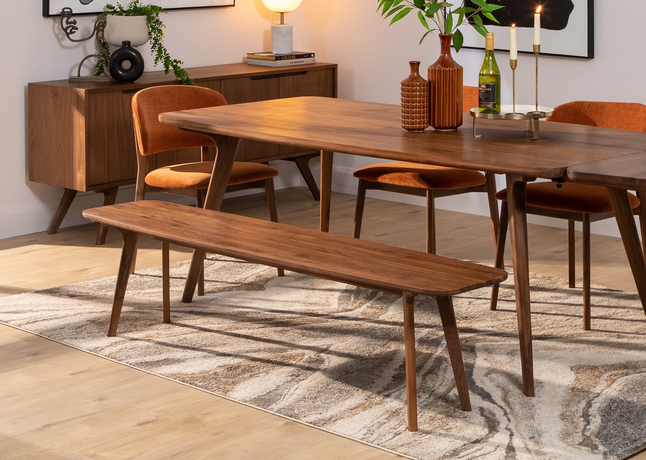 Walnut bench dining outlet table