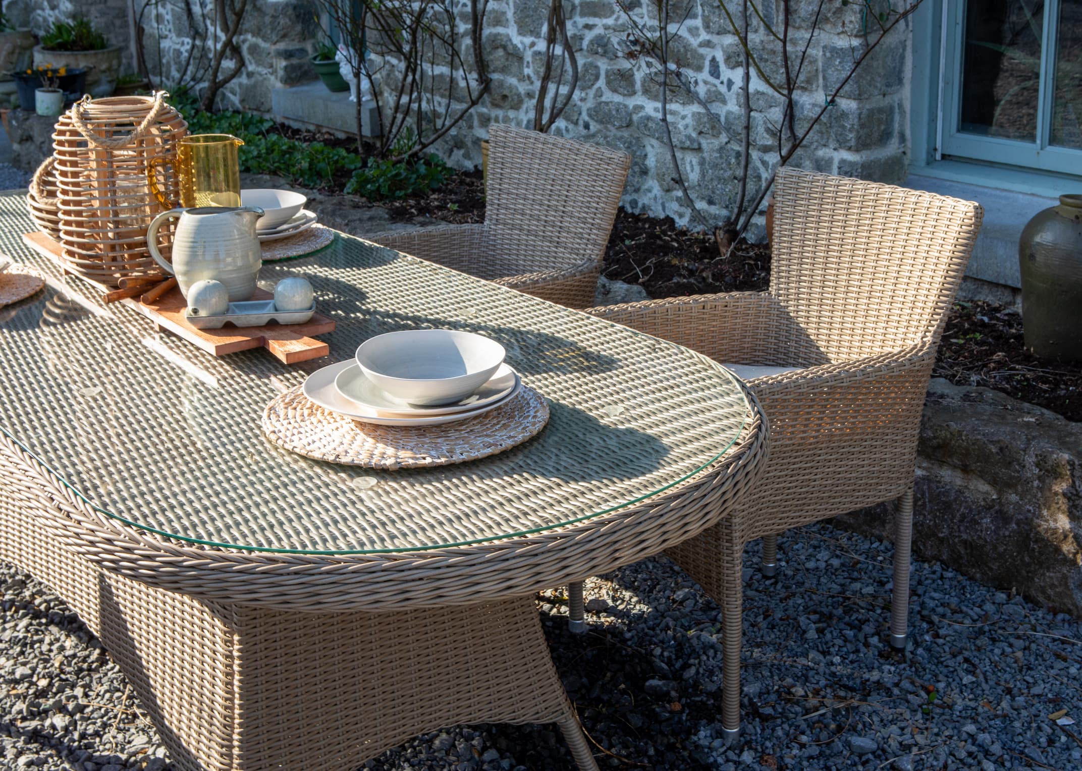 Rattan garden chairs and coffee deals table