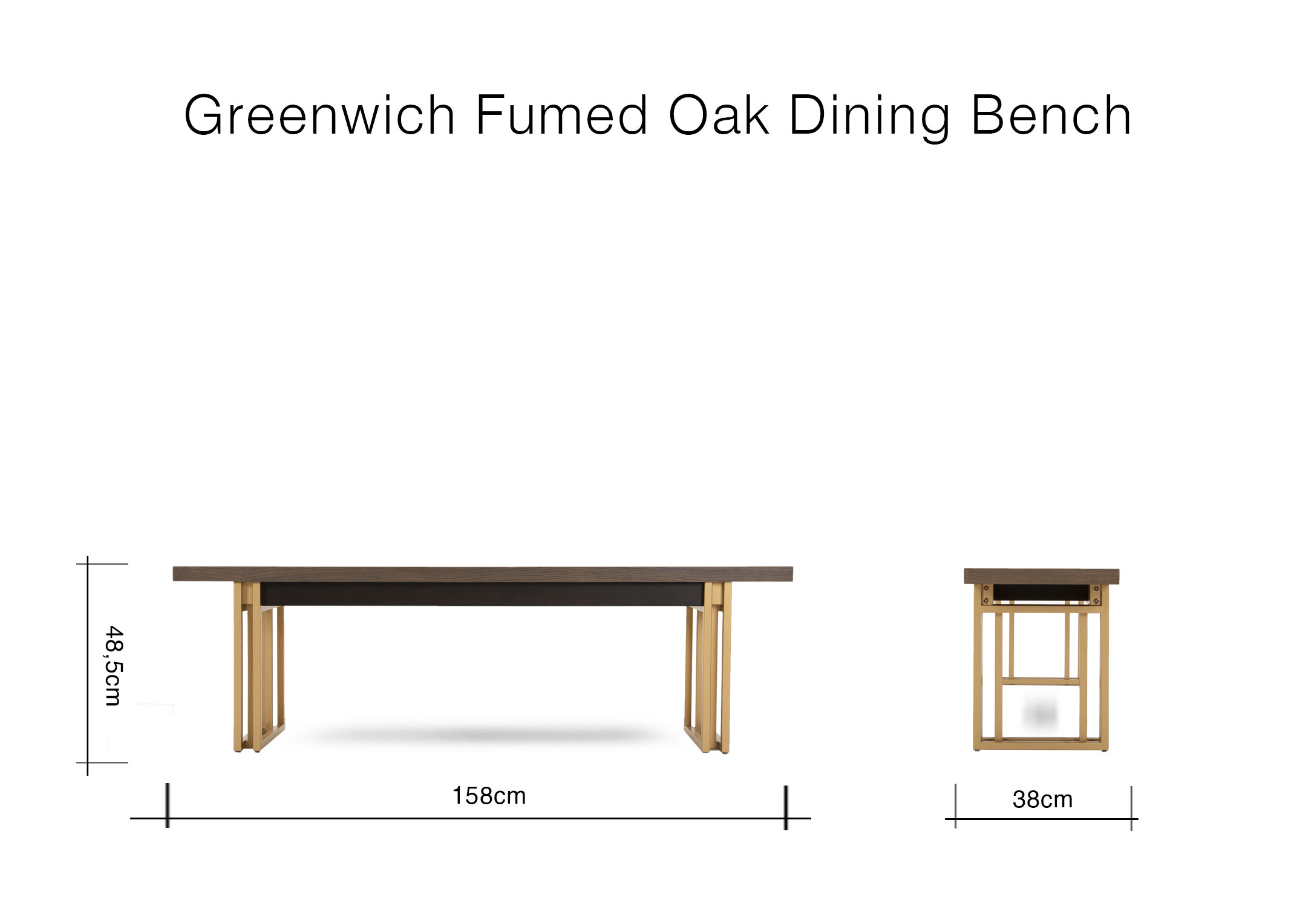 Dark Oak Dining Bench with Gold Leg Greenwich EZ Living Furniture