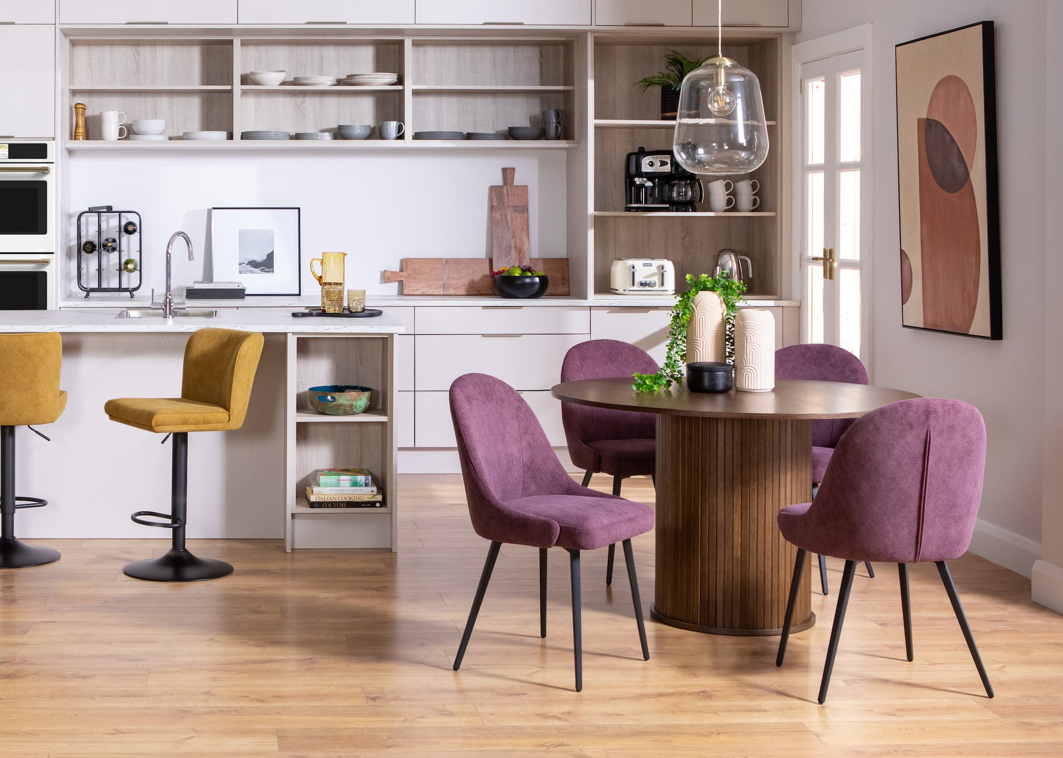 Purple leather shop dining chairs