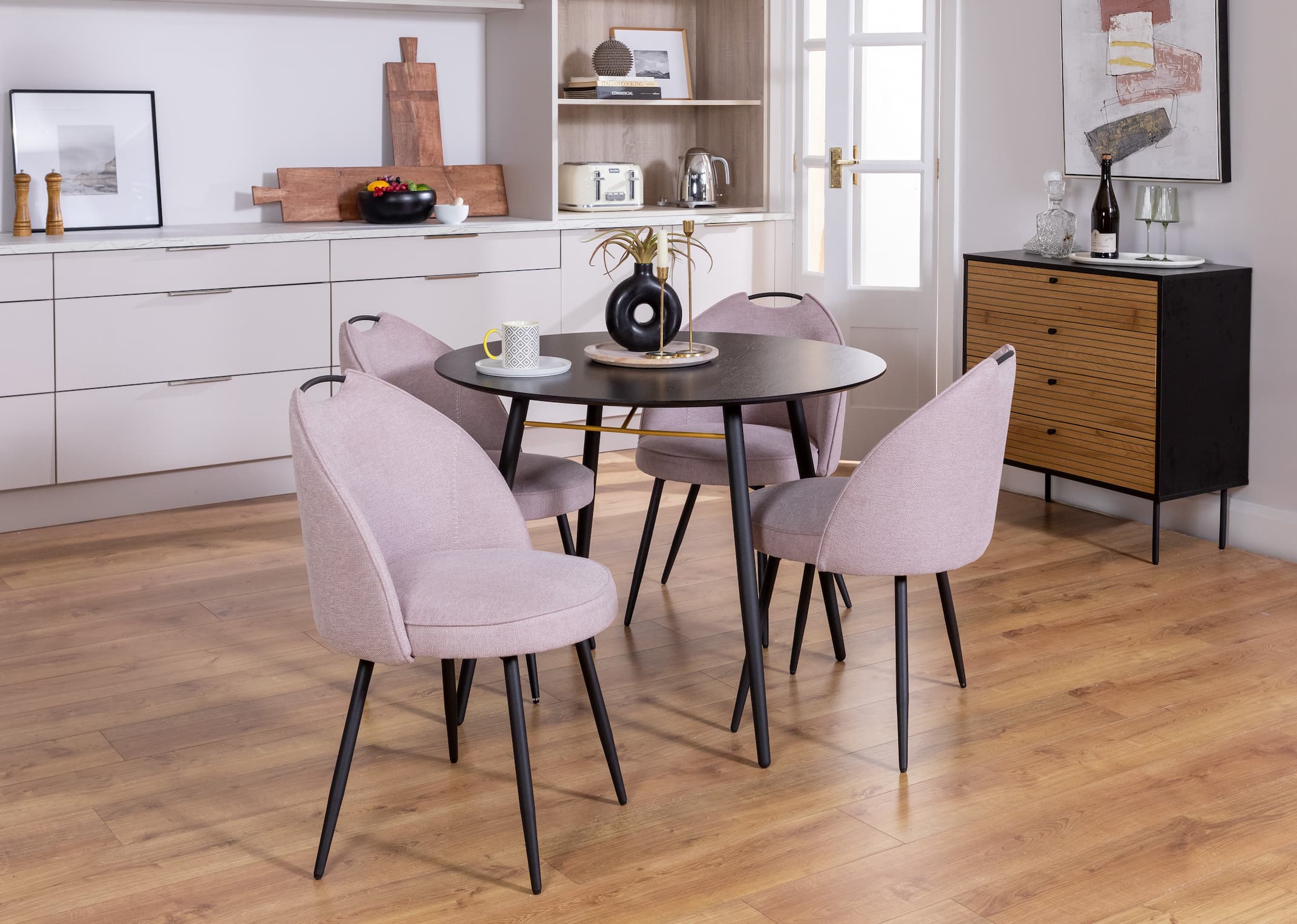 Pink fabric deals dining chairs