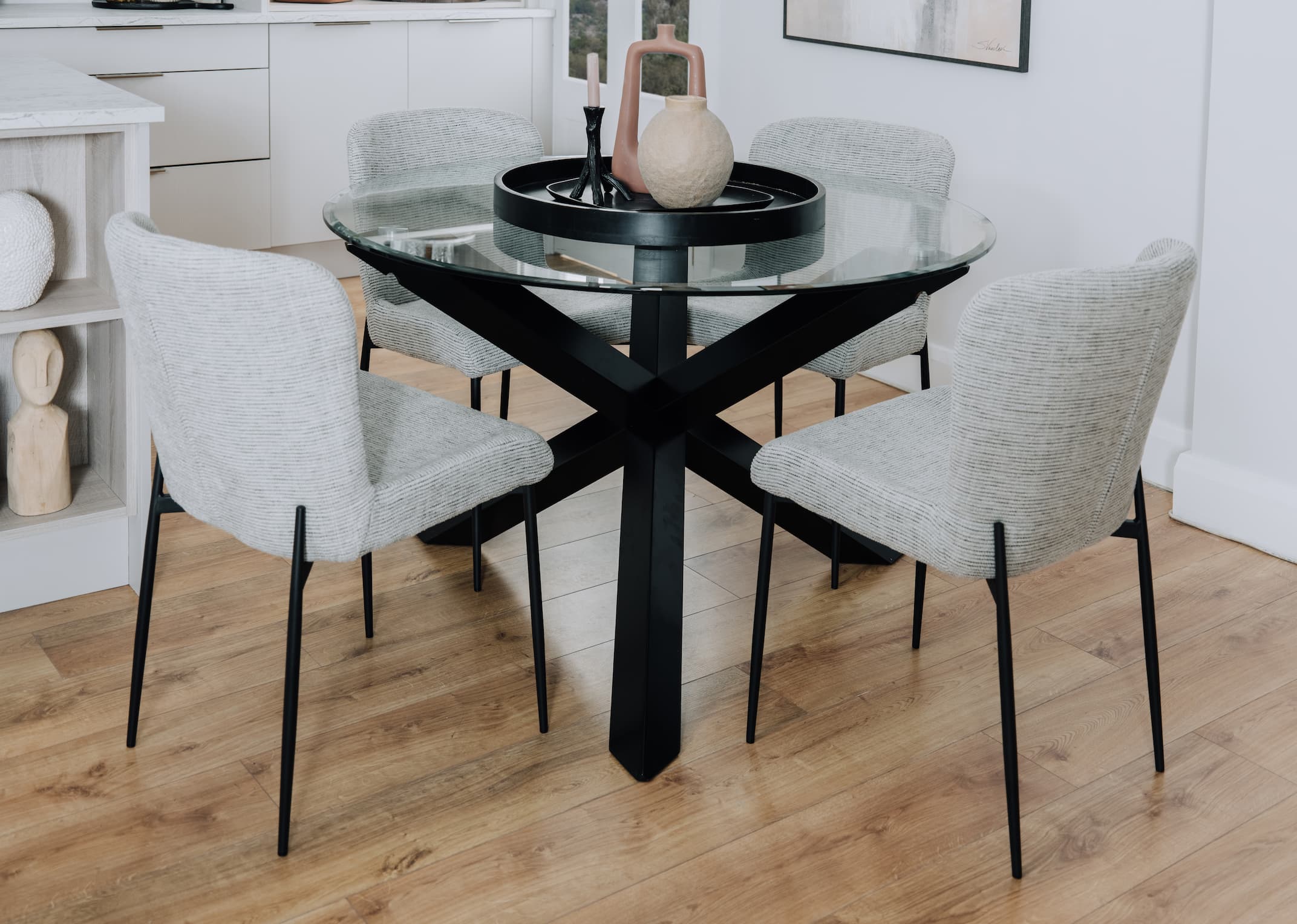 Oak and glass dining table deals 120cm