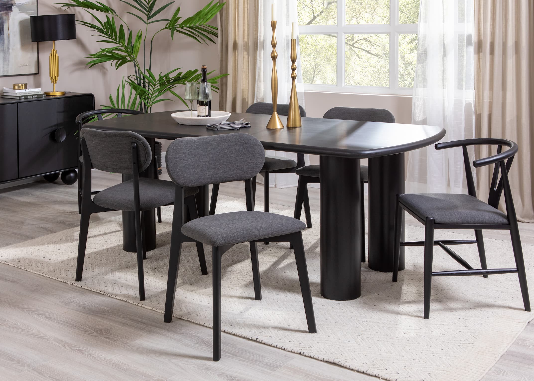 Grey black store dining table