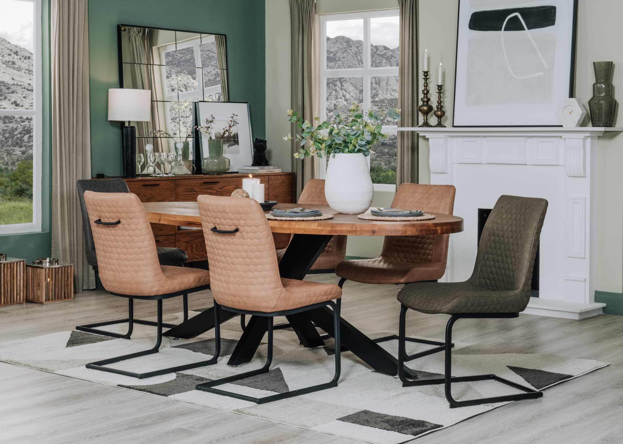 Marble table with on sale leather chairs