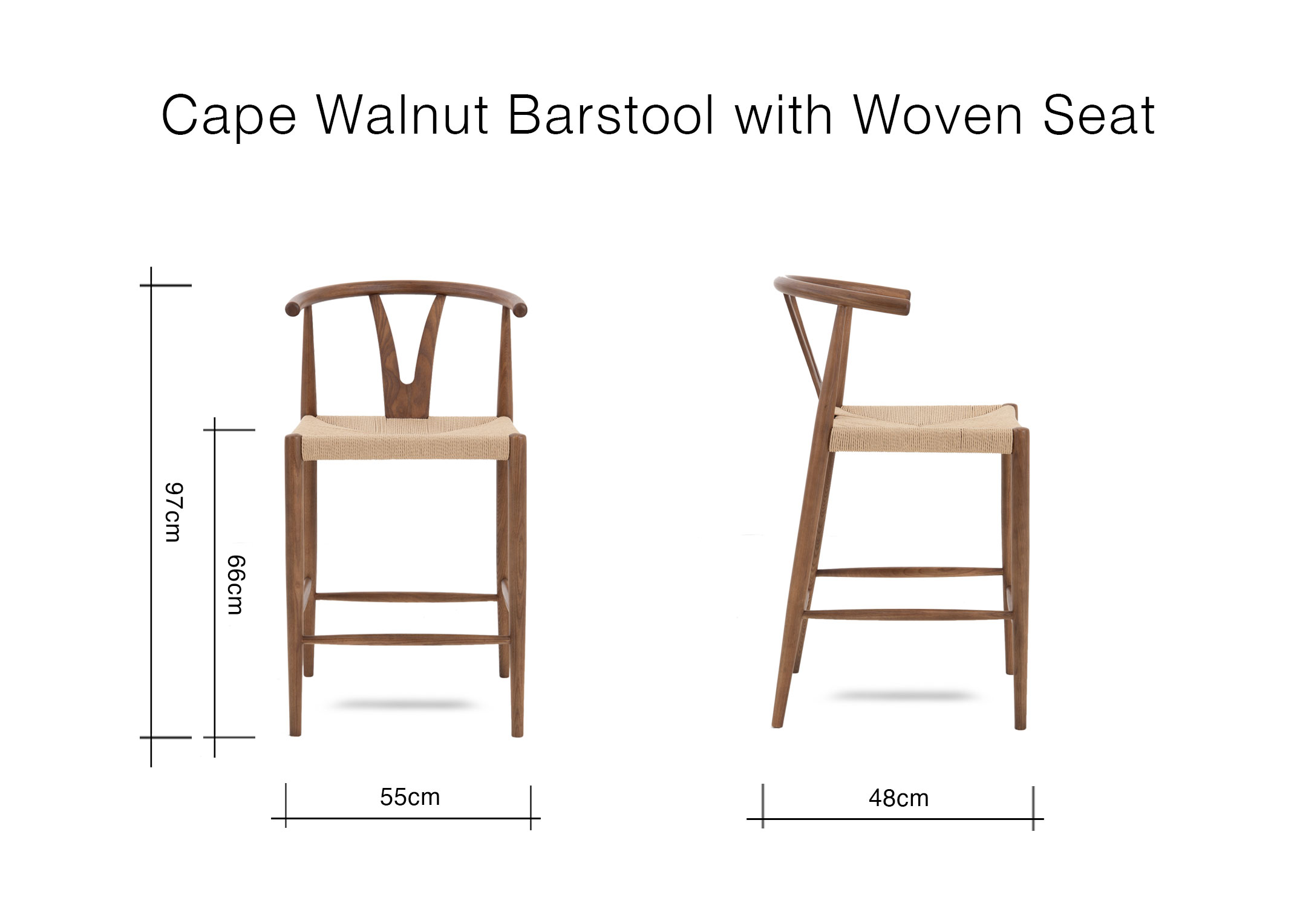 Walnut Bar Stool with Weaving Seat Cape EZ Living Furniture