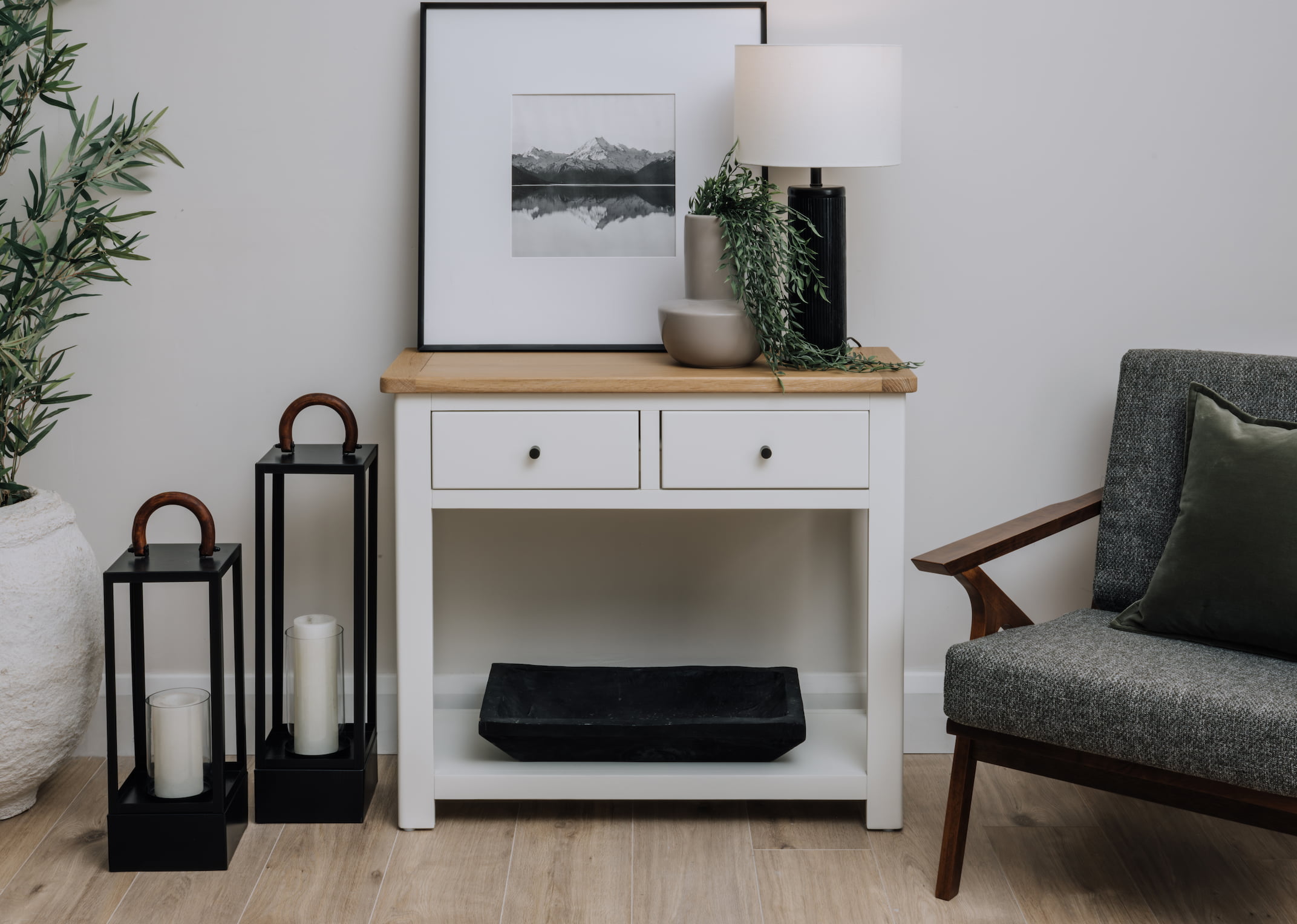 White wicker deals console table